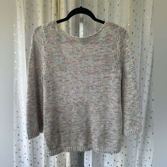 Loft Confetti Rainbow Knit Stocking Stitch Quarter Sleeve Side Slits Sweater M - Picture 2 of 7